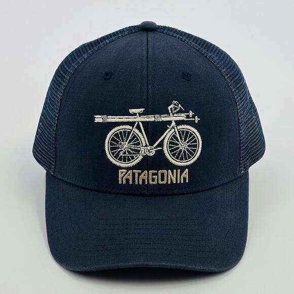 Patagonia Snow Cycle Trucker Hat Cap SnapBack Mesh Rare Vtg Vintage Navy Blue - Picture 1 of 5